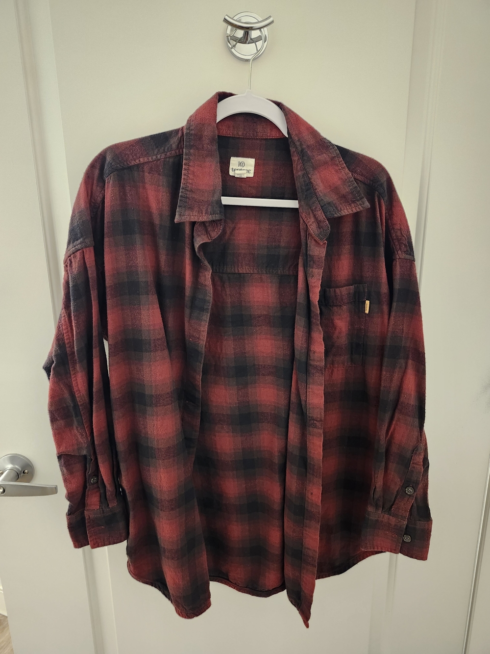 tentree Red and Black Plaid Button-Up